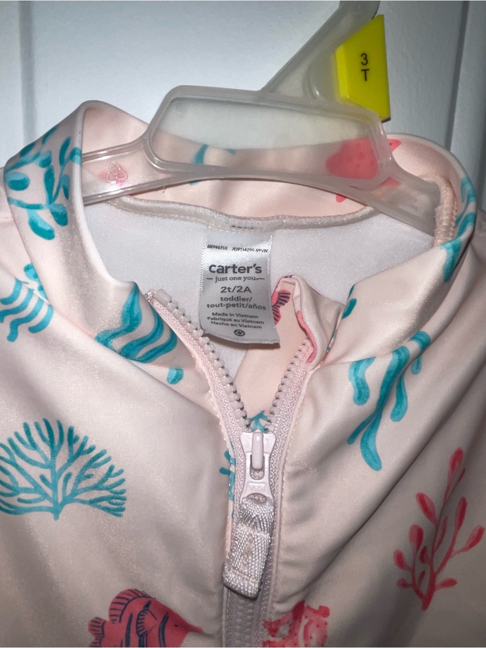 Carter's Pink Long-Sleeve One-Piece Swimsuit with Teal and Coral Sea Life Print - Picture 3 of 3